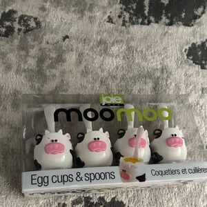Joie Moo Moo Cow Egg Cups & Spoons Set - White, Pink & Black